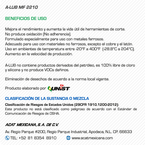 Lubricante para Metales Ferrosos | A-LUB MF 2210 - Imagen 3